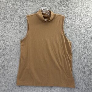 Lands' End Sleeveless Mock Neck Top Shirt Cotton Minimalist Brown Women's Medium